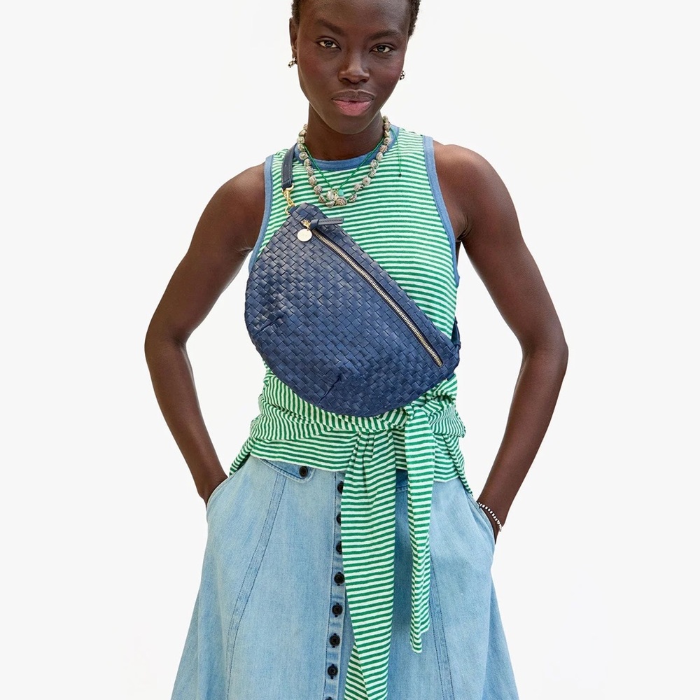 Clare V Grande Fanny Woven Checker Bleu Marine